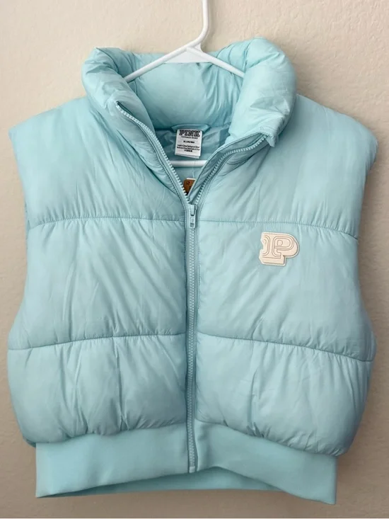 NWT Victoria's Secret PINK Crop Puffer Vest Sleeveless Mint Cropped Size Medium - Picture 4 of 6